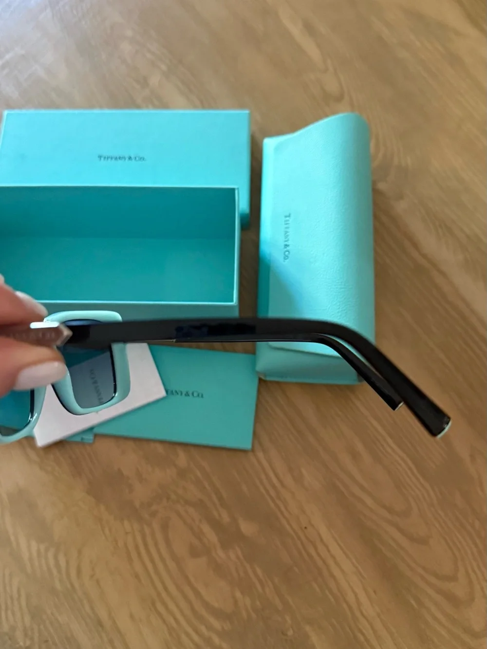 Tiffany & Co. Black Rectangular Sunglasses with Blue Gradient Lenses